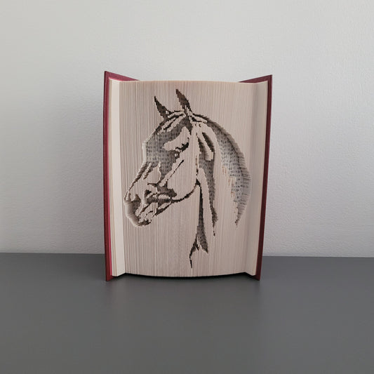 A book fold with a horses head on the front.