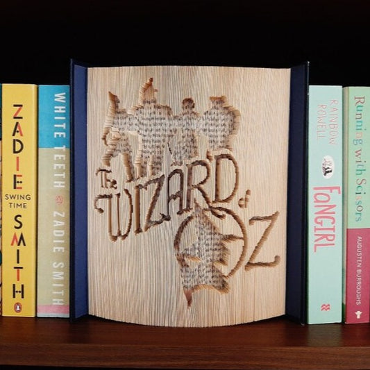 A picture of a book fold with The Wizard of Oz on the front