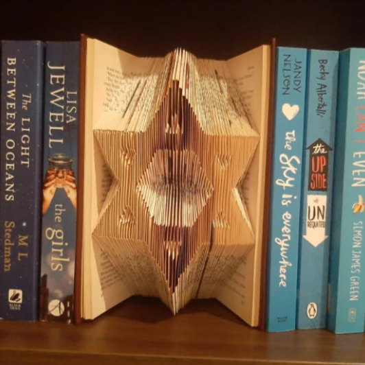 A picture of a book fold with the Jewish Star (Star of David) on the front